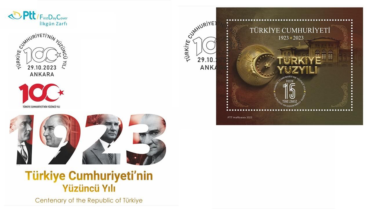 PTT'den Cumhuriyeti'nin 100. yılı konulu anma pulu ve ilk gün zarfı