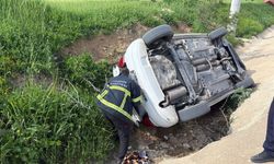 Mardin'de otomobil yol kenarına devrildi