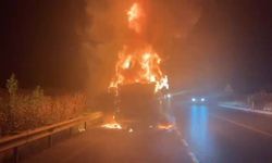 Seyir halindeki tır alev alev yandı