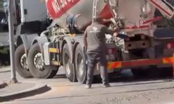 Ankara’da beton mikserden taşan beton yola döküldü