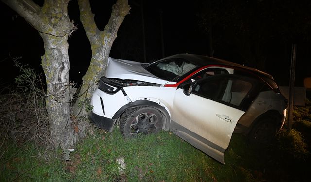 Düz yolda ağaca çarptı