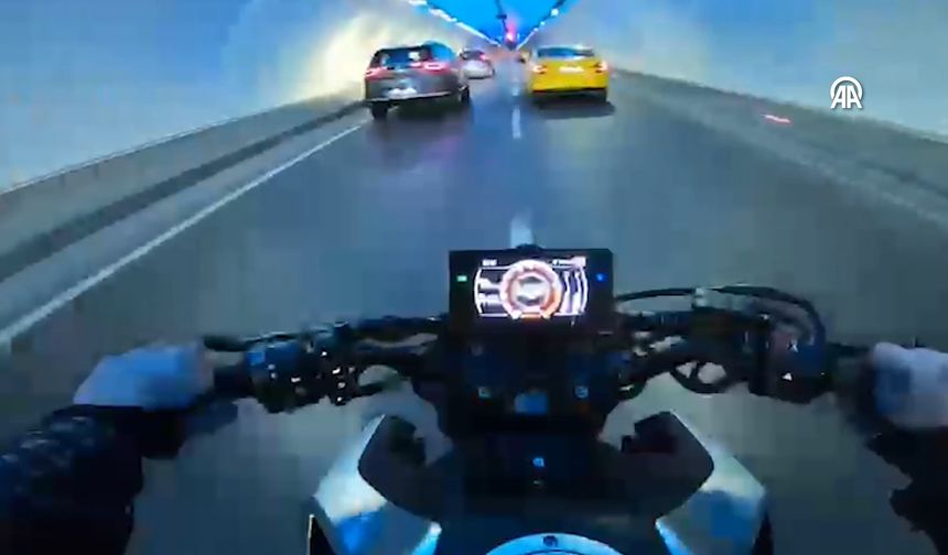 Tünelde trafiği tehlikeye düşüren motosikletli cezadan kaçamadı
