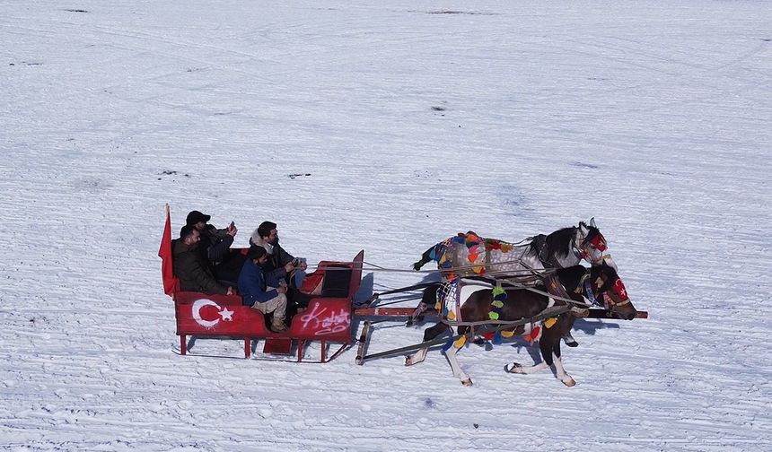 Çıldır Gölü’nde atlı kızak heyecanı