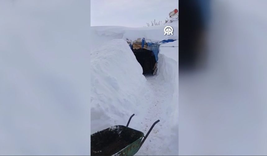 Kars'ta evleri kara gömülen vatandaşlar, açtıkları tünellerren eve giriş yapıyor!