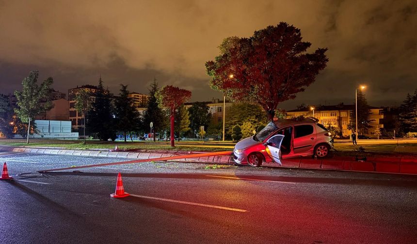 Direksiyon hakimiyetini kaybetti aydınlatma direğini devirdi