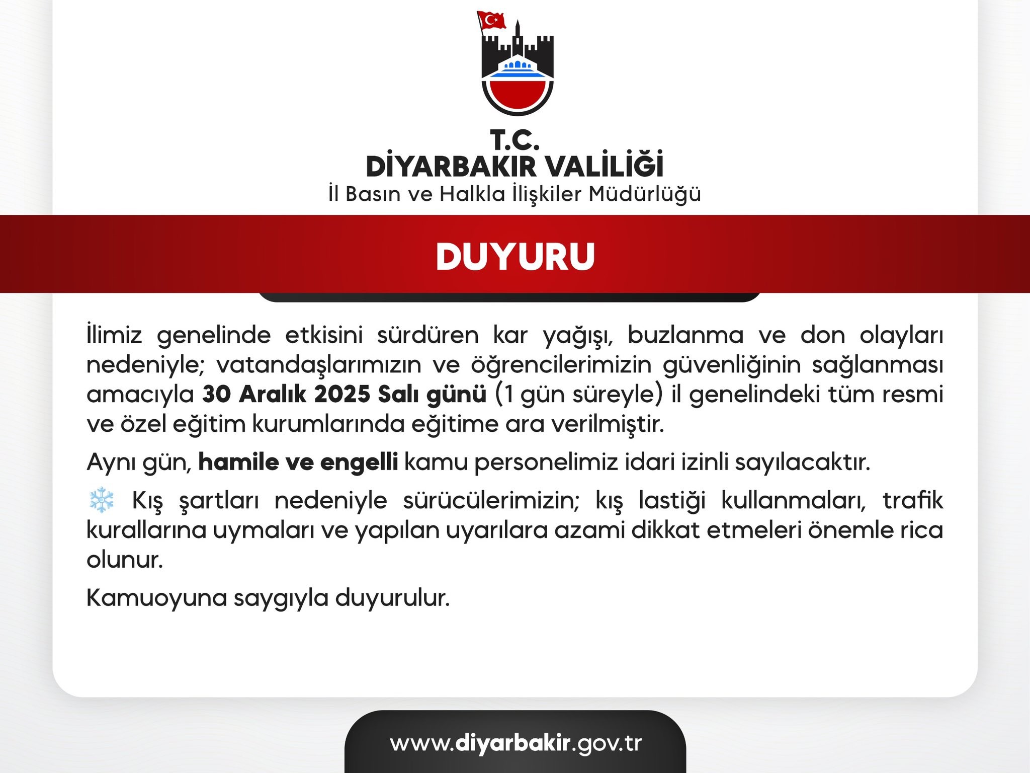 Diyarbakır’da Okullar Yarın Da Tatil Edildi