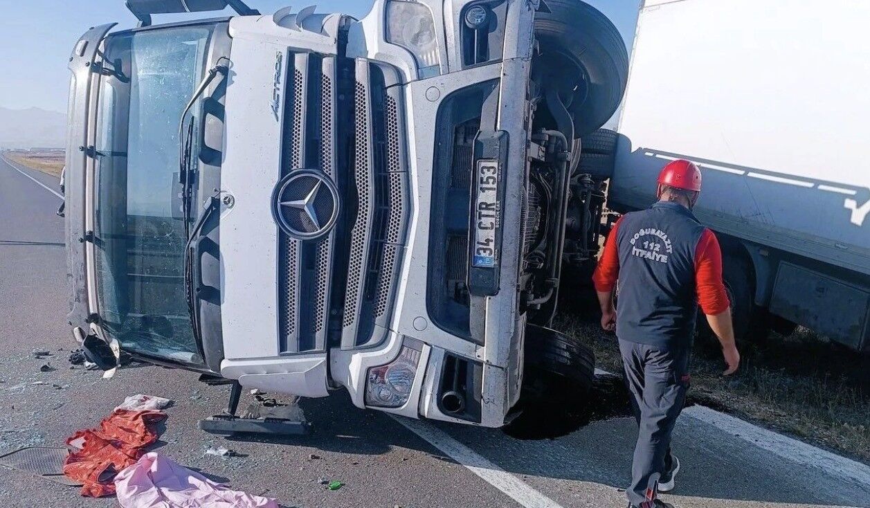 Kamyon eşeğe çarpmamak için kaza yaptı!